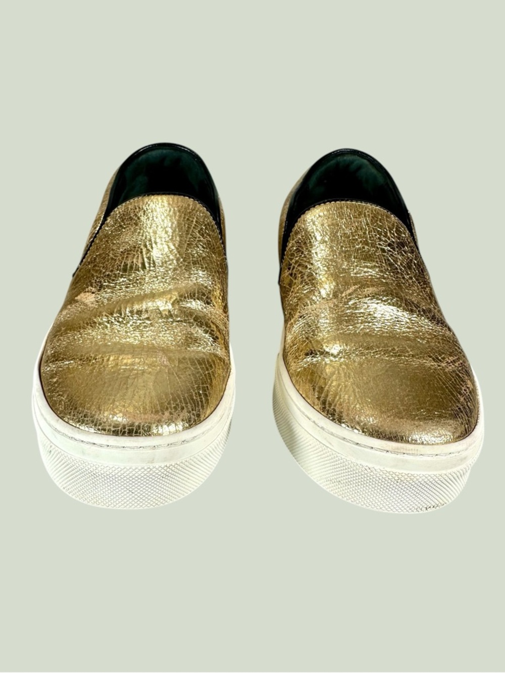 Celine Phoebe Philo Gold Metallic Crackle Leather Slip-On Sneakers